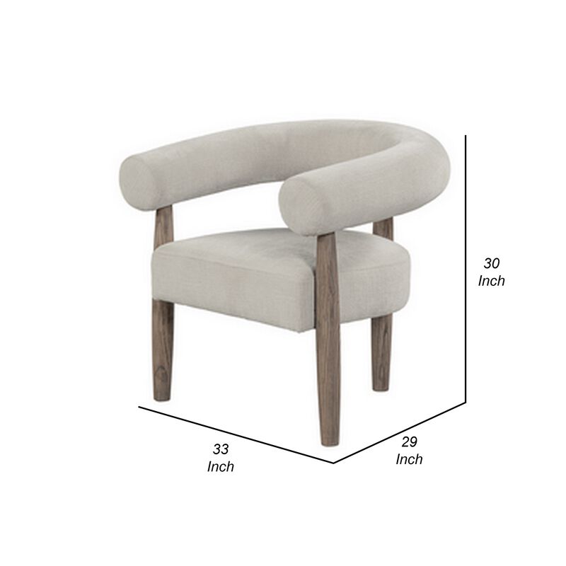 Zob 33 Inch Armchair, Wishbone Curved Cushioned Frame, Cream Beige, Taupe - Benzara