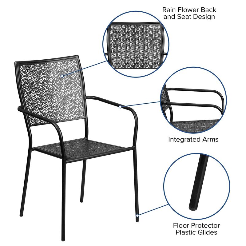 Flash Furniture Commercial Grade Black Indoor-Outdoor Steel Patio Arm Chair with Square Back