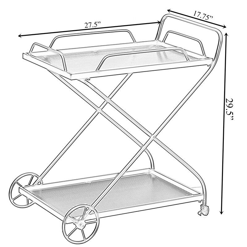 Gold Metal Wine Bar Serving Cart with Rolling Wheels and Handles for Dining, Living room or Entryway