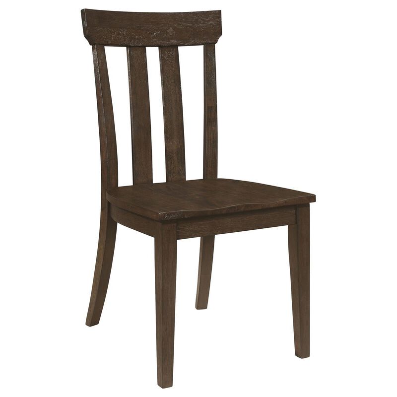 Riza 23 Inch Dining Chair, Set of 2, Wire Brushed, Slatted Back, Rich Brown - Benzara