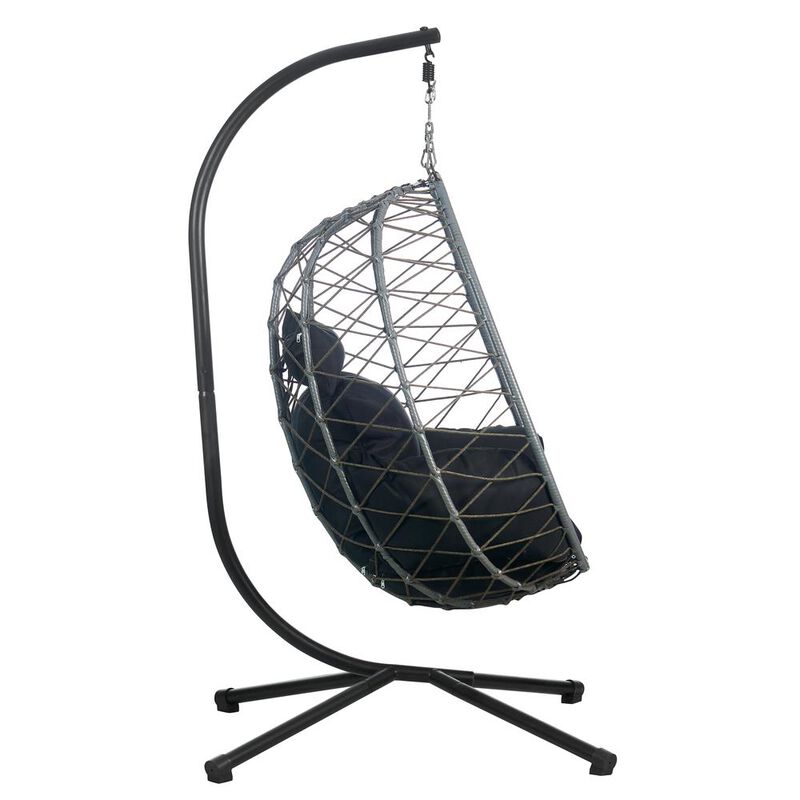 LeisureMod Single Person Egg Swing Chair in Grey Steel Frame With Removable Cushions