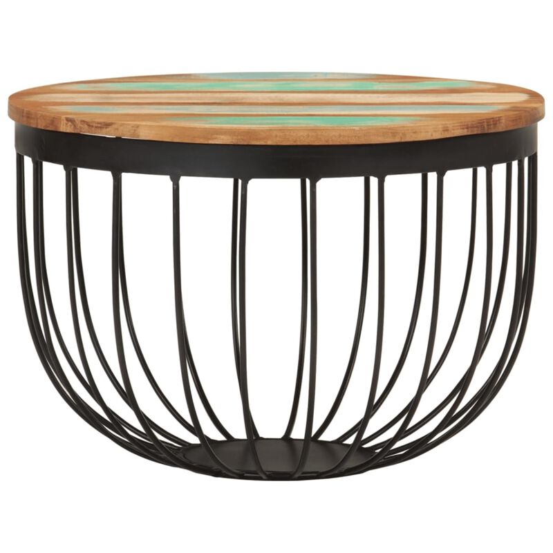 vidaXL Multicolour Industrial Coffee Table - �19.7"x13.8" with Solid Reclaimed Wood and Steel Construction, Basket-Shaped Base, Round Tabletop, Easy Assembly