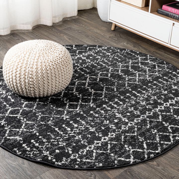 Moroccan HYPE Boho Vintage Diamond Black/Ivory 3' Round Area Rug