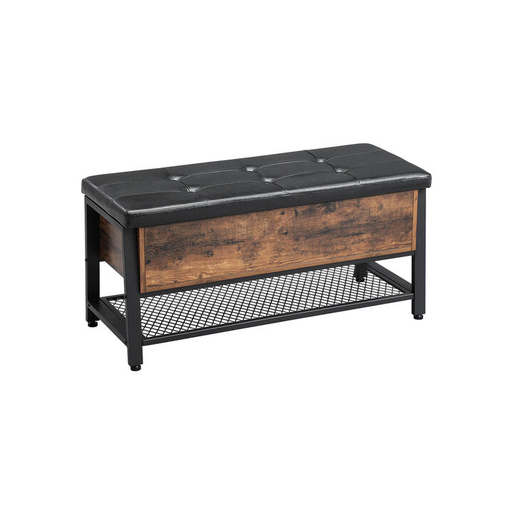 Industrial Storage Bench – Shoe Bench with Padded Seat and Metal Shelf