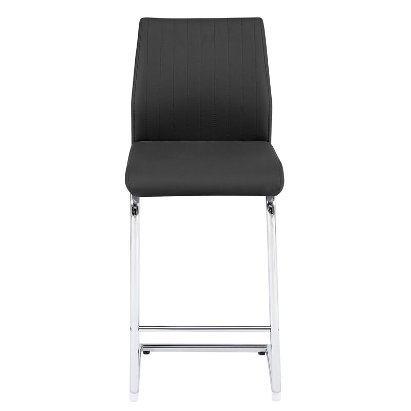 Black modern simple bar chair PU leather chrome metal pipe, restaurant, family bar chair set of 2