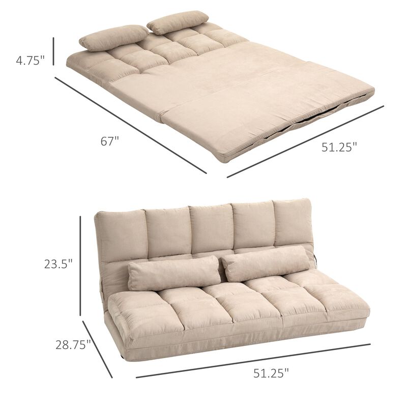 Beige Floor Sofa: Folding Convertible Couch Bed with Pillows