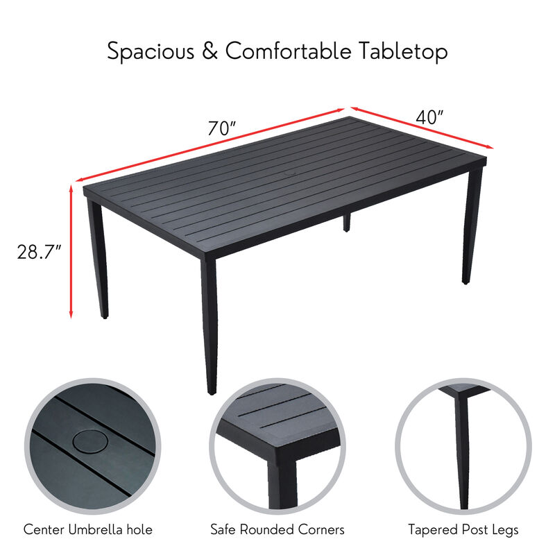 Aluminum Outdoor Patio Dining Table with Built In Umbrella Hole, Seats 6