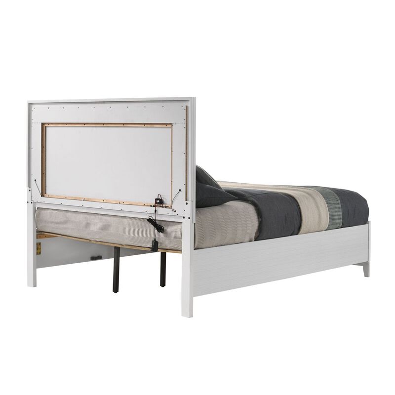 Haiden Queen Bed with Storage LED & White Finish