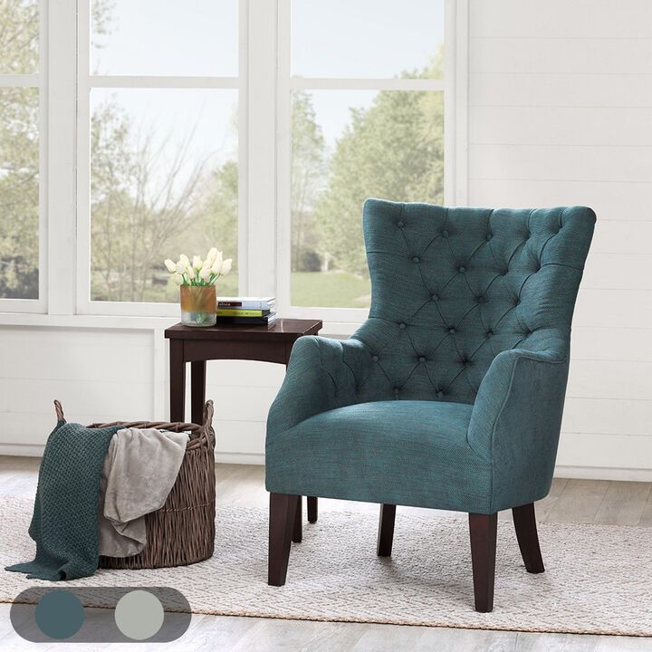 Gracie Mills Candice Button Tufted Herringbone Wing Chair