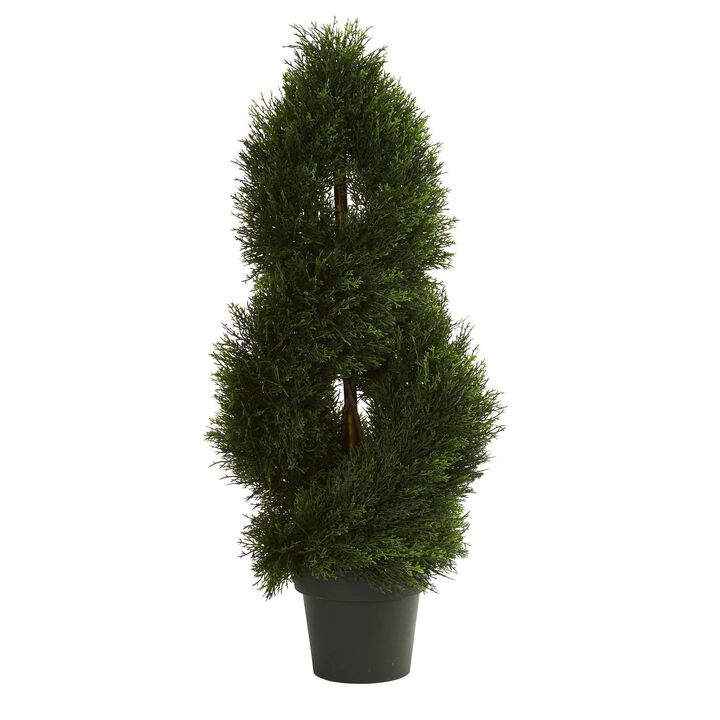 Nearly Natural 3-ft Double Pond Cypress Spiral Topiary UV Re(Indoor/Outdoor)