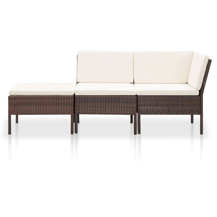 vidaXL 3 Piece Garden Lounge Set with Cushions Poly Rattan Brown