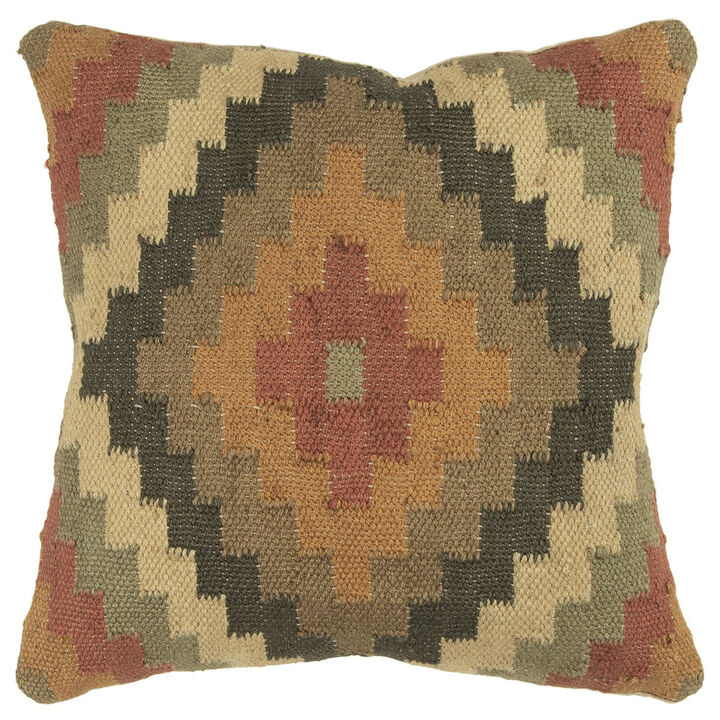 Homezia Brown Beige Kilim Down Filled Throw Pillow