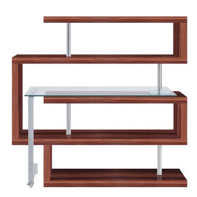 Raceloma Writing Desk w/Shelf, Clear Glass, Walnut & Chrome Finish 93183