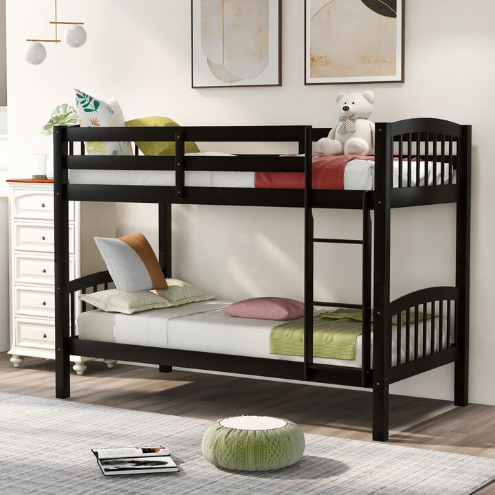 Twin Over Twin Bunk Bed with Ladder, White