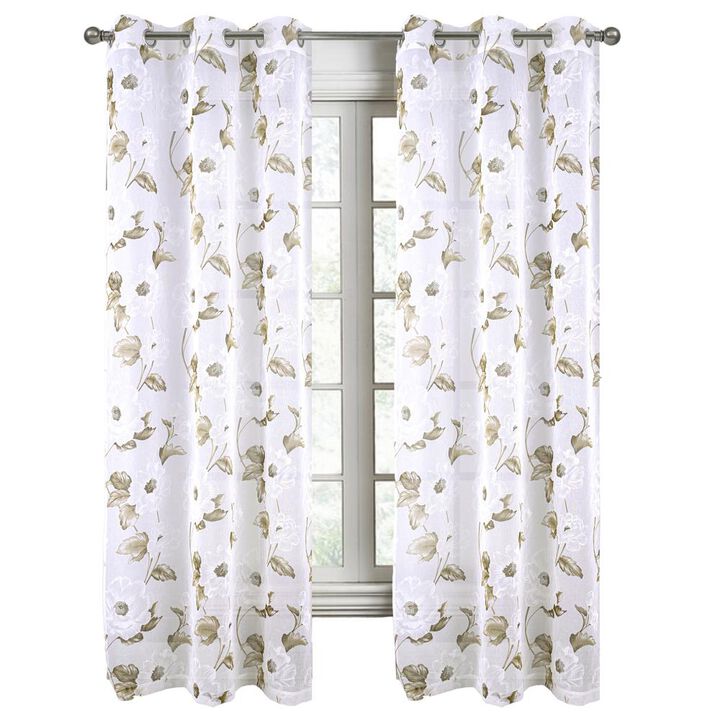 RT Designers Collection Jillian Rubber Doily Grommet Light Filtering Window Curtains for Bedroom 54" x 95" Taupe