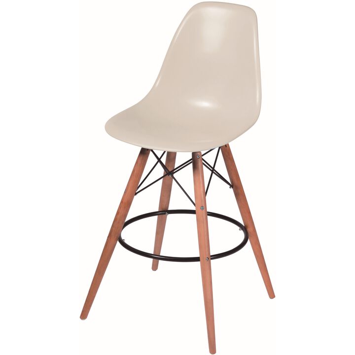 30 Inch Barstool Chair Set of 2, Rounded Silhouette, Brown Wood Legs - Benzara