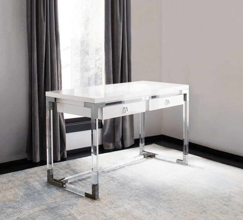 Pasargad Home Firenze Lacquer & Lucite Desk, White