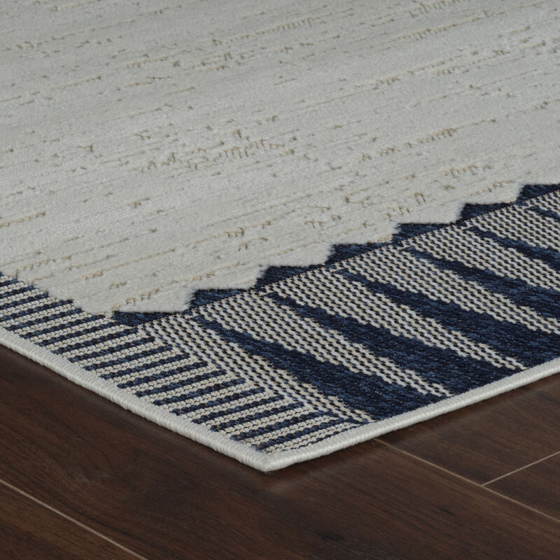 Maise Abstract Modern Cream Blue Indoor Outdoor Doormat Rug