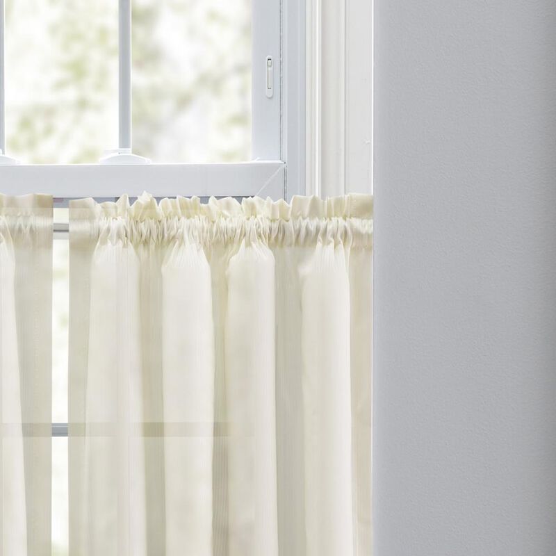 Ellis Curtain Shadow Stripe 1.5" Rod Pocket Tailored Tier Pair for Windows 80" x 36" Natural