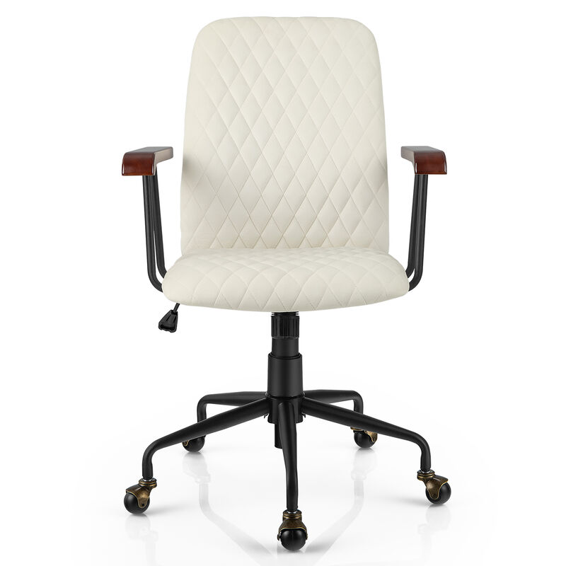 Velvet Home Office Chair with Wooden Armrest