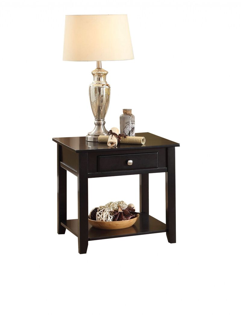 Homezia 22" Black Manufactured Wood Square End Table With Drawer With Shelf