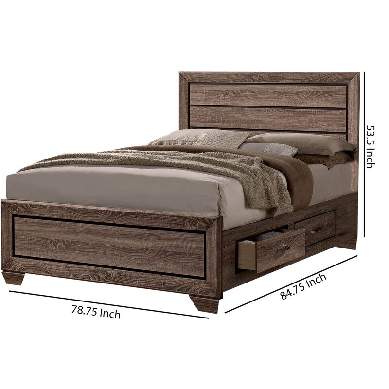 Wooden Eastern King Size Bed with Storage Drawers, Taupe Brown-Benzara