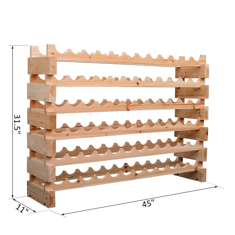 Stackable Wine Rack, 72-Bottle Holder, Wooden Wine Rack for Kitchen, Cellar, Floor Wine Rack with Solid Wood, Wine Bottle rack, Natural Wood