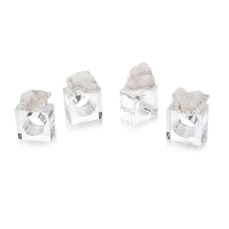 Set Of Four White And Silver Geode Napkin Rings