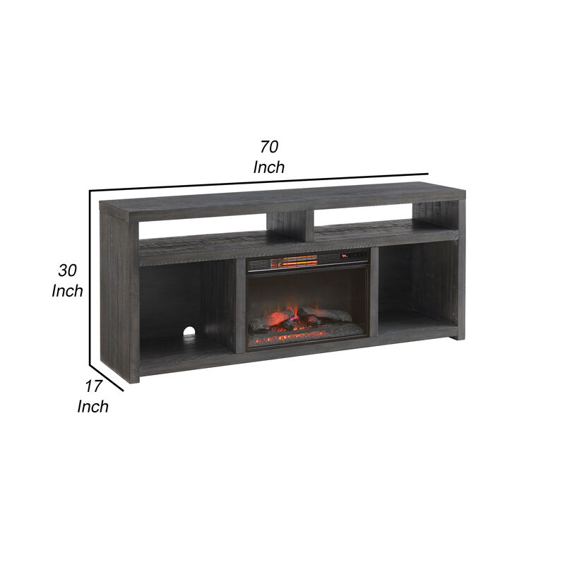 Evelyn 70 Inch TV Entertainment Console, 2 Shelves, 3 Cubbies, Smooth Gray-Benzara