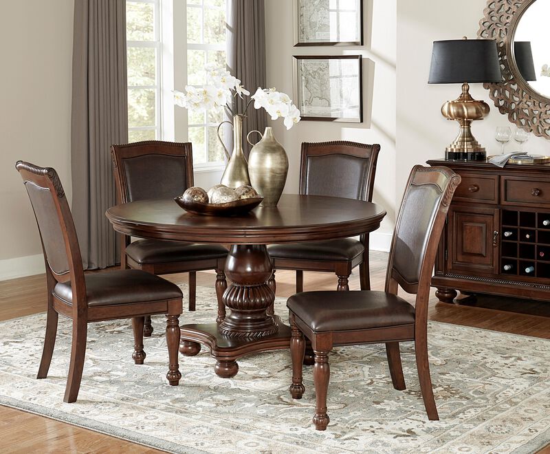 Traditional Dining Table 1pc Brown Cherry Finish Pedestal Base Round Table Dining Room Furniture