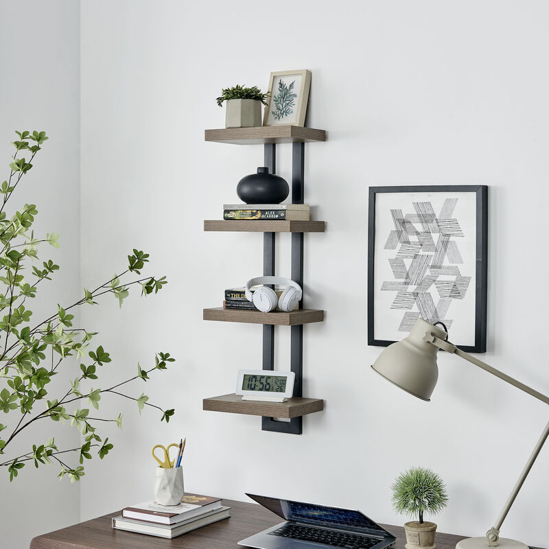 4-Tier Slim Ladder Bracket Floating Metal Frame Wall Shelves