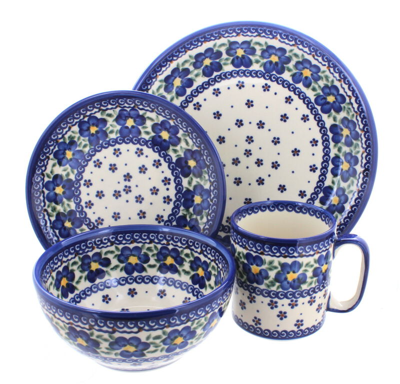 Blue Rose Polish Pottery Holiday Pine 4 Piece Place Setting - Service for 1