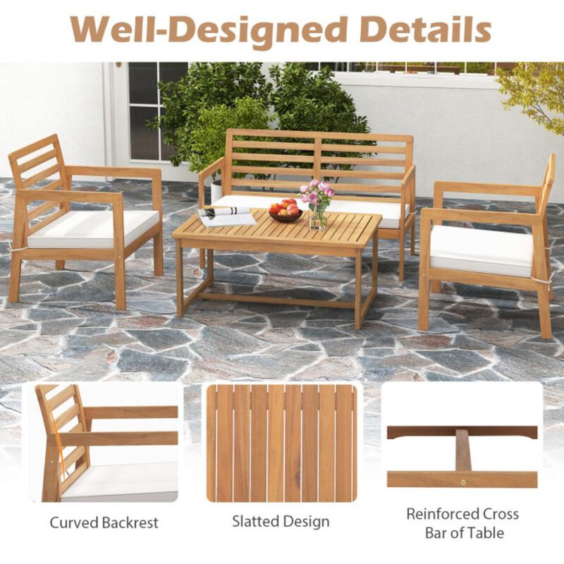 Hivvago 4 Piece Wood Patio Conversation Set with 2 Armchairs and Coffee Table