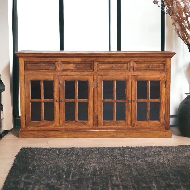 Solid Wood Large Chestnut Sideboard with 4 Glazed Doors