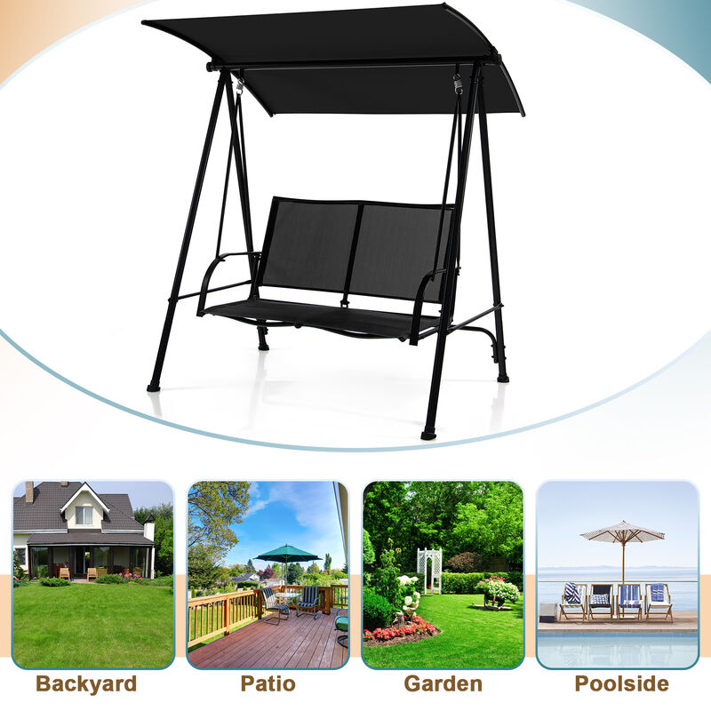 2-Seat Outdoor Canopy Swing with Comfortable Fabric Seat and Heavy-duty Metal Frame