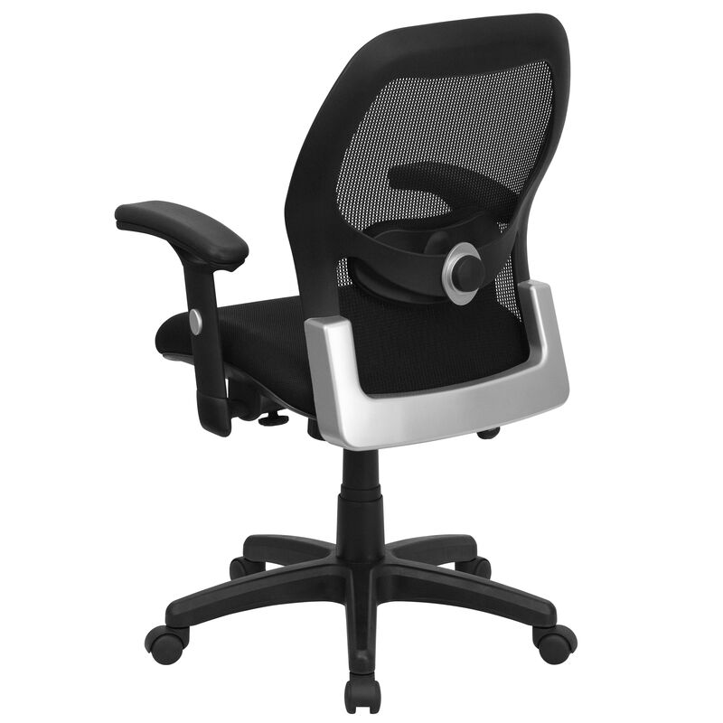 Albert Mid-Back Black Super Mesh Executive Swivel Office Chair with Adjustable Lumbar & Arms