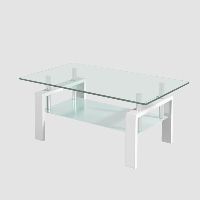 Tempered Clear Glass Coffee Table, 2Layers Coffee Table Living Room Center Table