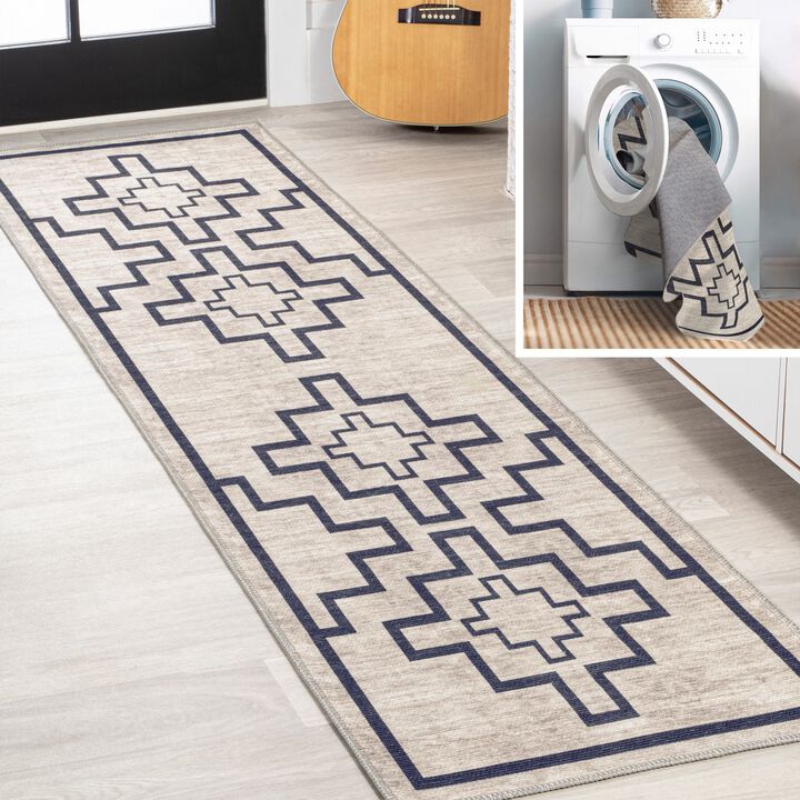 Ashkii Minimalist Medallion Machine Washable Area Rug