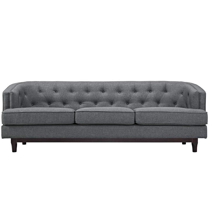 Coast Sofa - Elegant & Sophisticated | Deep Button Tufting | High-Quality Polyester Upholstery | Walnut Stained Wood Legs | Solid Construction & Dense Foam Cushioning | Removable Seat Covers | Mid-Century Inspired | Gray
