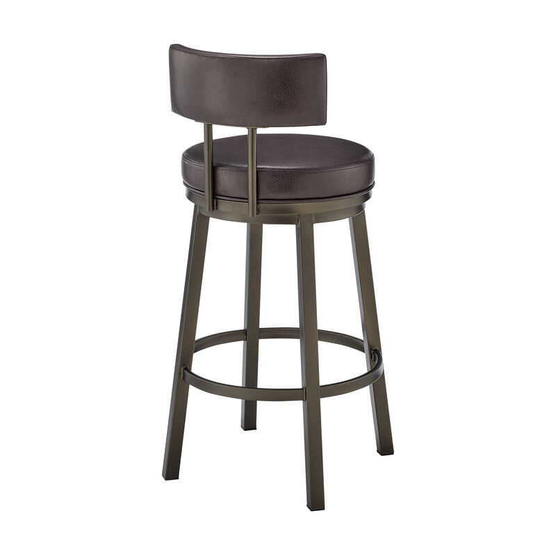 Eleanor 30 Inch Swivel Bar Stool Chair, Round Mocha Brown Faux Leather Seat-Benzara