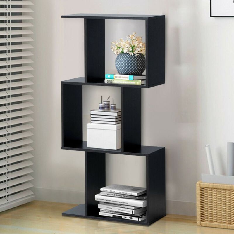 Hivago 2 Tiers Wooden S-Shaped Bookcase for Living Room Bedroom Office