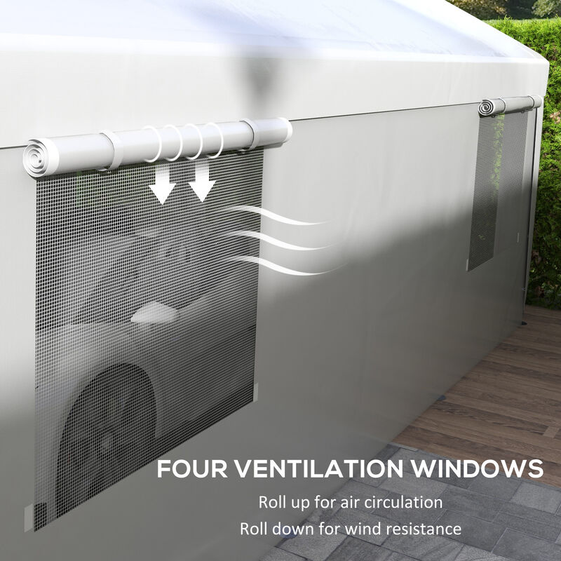 Outsunny Carport 10' x 20' Portable Garage, Heavy Duty Car Port Canopy with 2 Roll-up Doors & 4 Ventilated Windows for Car, Truck, Boat, Garden Tools, White