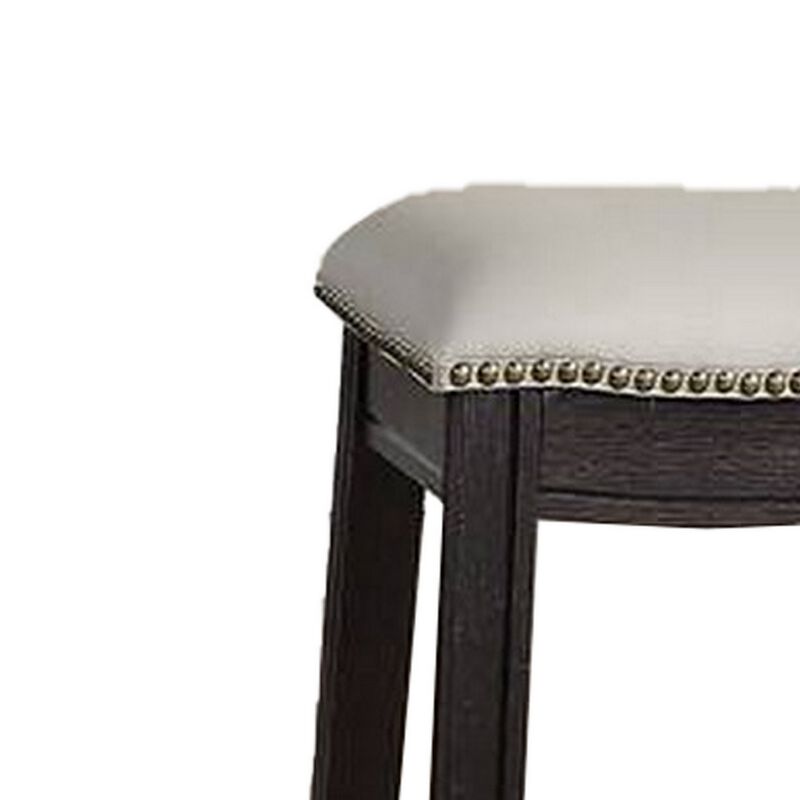 29 Inch Wooden Bar Stool with Upholstered Cushion Seat, Set of 2, Gray and Black-Benzara