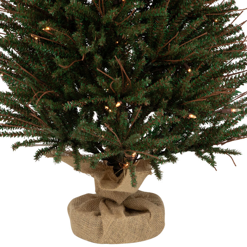 4' Medium Warsaw Twig Artificial Christmas Tree in Burlap Base - Clear Lights