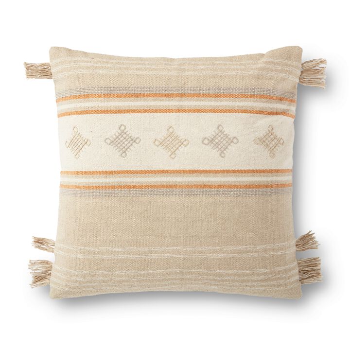 P0933 Beige/Orange 22"x22" Down Pillow