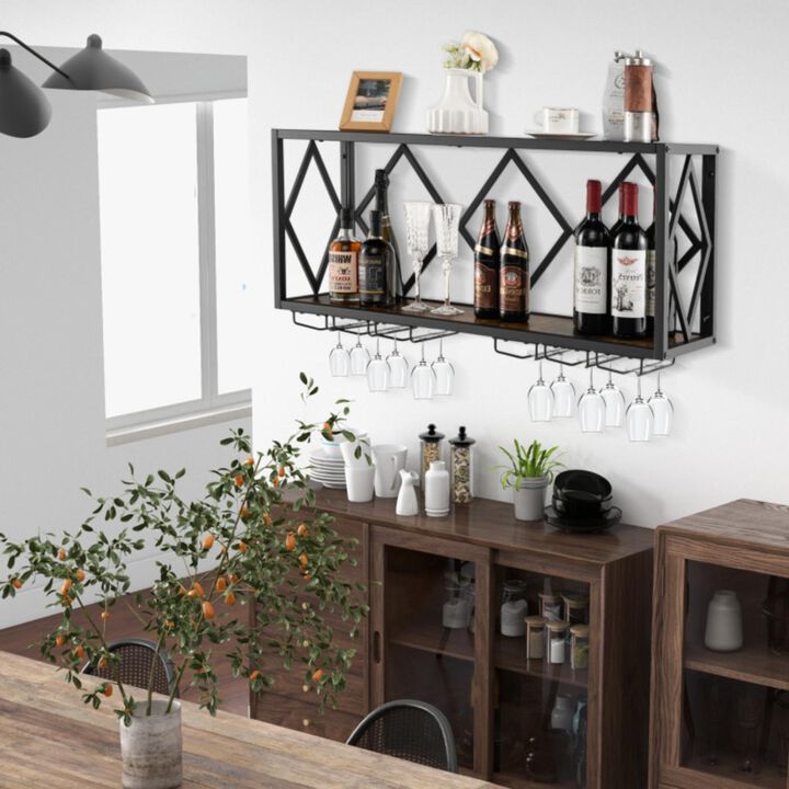 Hivvago Wall Mounted Wine Rack for 39 Bottles and 12 Glasses