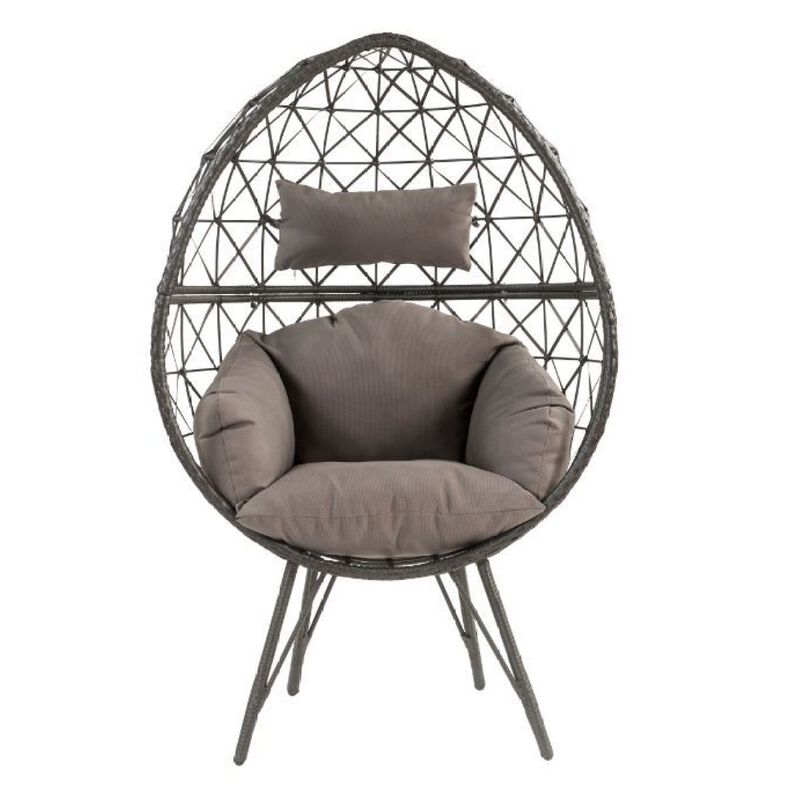 Seven Patio Lounge Chair, Light Gray Fabric & Black Wicker