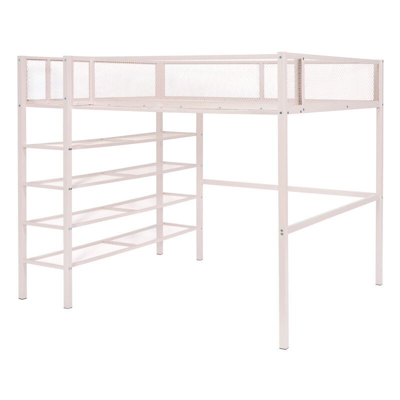 Merax Metal Loft Bed with Storage Shelves