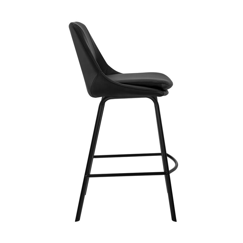 Carise Gray Faux Leather and Black Metal Swivel Bar Stool
