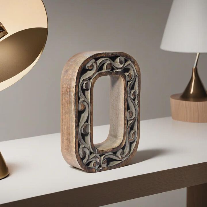 Vintage Gray Handmade Eco-Friendly "O" Alphabet Letter Block For Wall Mount & Table Top Décor